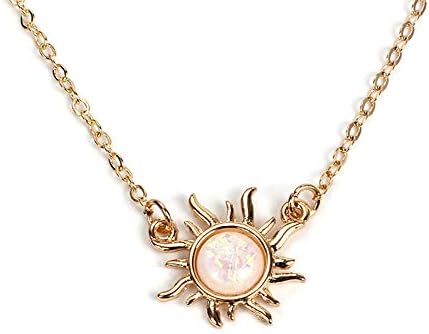 dwcly Fashion Gold Silver Opal Sun Sunflower Pendant Charm Necklace for Women