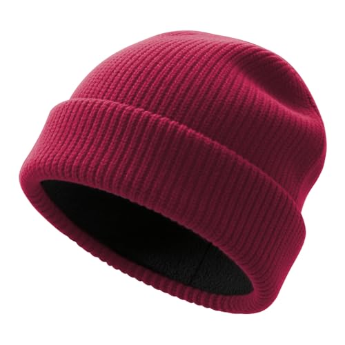 SPLASHGRIP Winter Beanie for Men Women Soft Fleece Lined Warm Knit Hat Ski Stocking Hat Thermal Thick Caps Wine red