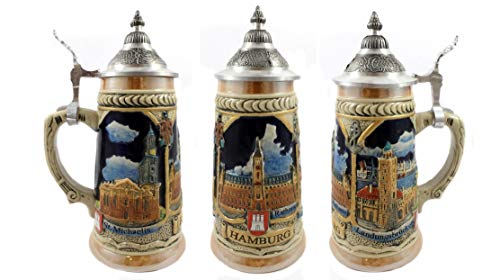 Buddel-Bini Bierkrug Hamburg 3 Bilder 19cm mit Zinndeckel