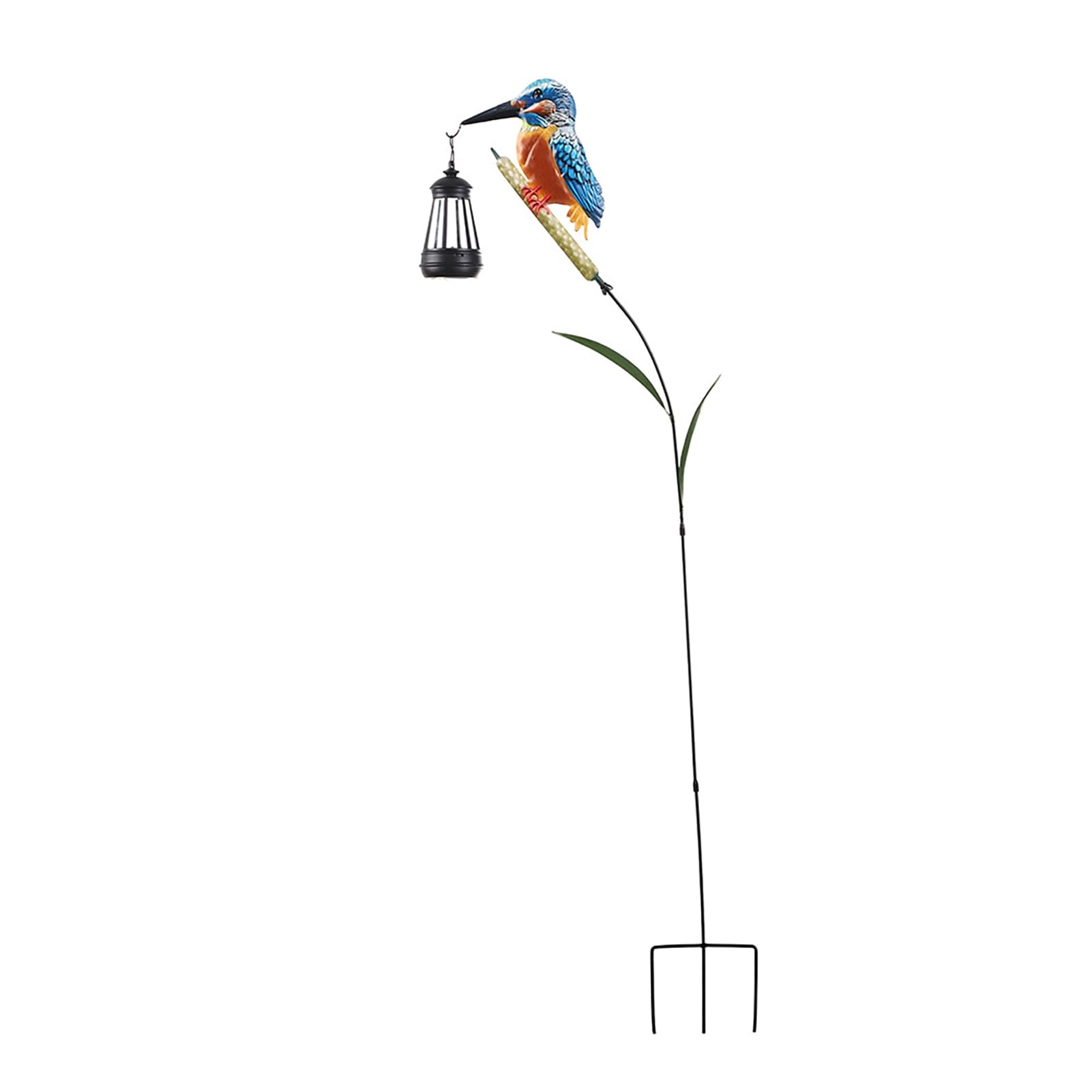 Pasisuu Solar Kingfisher Garden Stake Light, Metal Bird Yard Art with Hanging Lantern, Auto-On LED Lamp, Waterproof Outdoor Patio Decoration for Lawn Pathway, 97cm Tall Bird Decor A 1pc