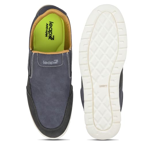Image of Liberty Leap7x FRINKS-2E Casual Non Lacing Sneakers for Men - Blue & Camel | Suitable for Travel, College, Office | Comfortable Slip-On Casual Shoes | Lightweight Stylish Fashion Footwear for Gents