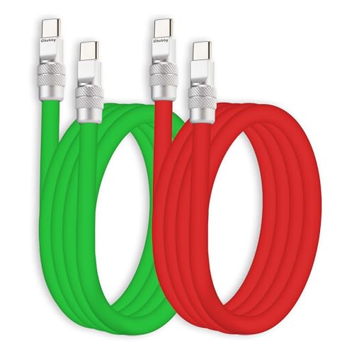 chubbycable Couple Chubby 2-Pack 240W USB C Cable Extra Thick Silicone Fast Charging Cable Compatible with iPhone 17-15 Series iPad Galaxy Series, Green+Red, Type-C to Type-C, 3.3FT