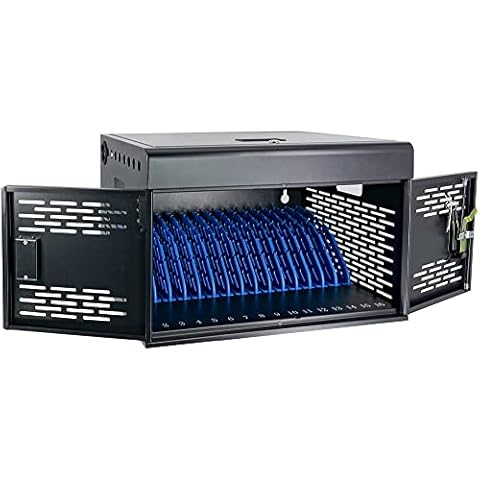 POCHAR 16-Unit Charging Cabinet for Laptops & Tablets - Locking Laptop Storage Box with Cable Management, Charger Storage, and Ground Protection - Great for Classroom, Library, and Office(Black) Cover