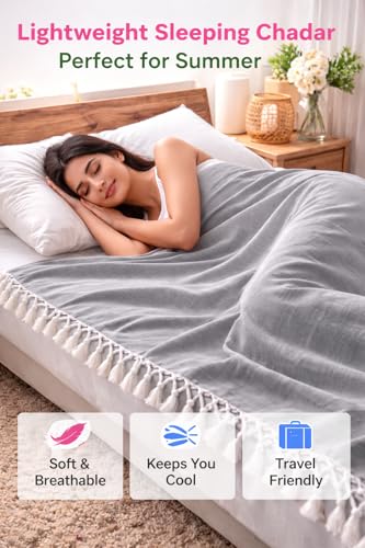 Image of Soft Dull Cotton Bhagalpuri Chadar for Summer | Lightweight and Breathable Chadar for Sleeping | Odhne Wali Chadar for All Season Use Blanket (Grey)