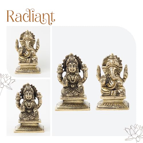 Image of Habere India-All the Cultures Fabricating India Brass Lakshmi Ganesh Idol Set for Pooja Room | Pure Brass Lakshmi Ganesh Murti for Home | Decorative Statue for Mandir (Design05: L4 x W4 x H6 cm)