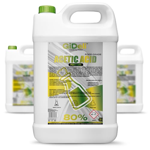 GiDeli Acide acétique 80 % - 3 x 5 l - Vinegar fort pour le nettoyage - Pour un nettoyage efficace, un détartrage et un usage domestique - Élimination des odeurs et...
