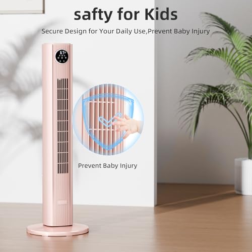 Image of Antarctic Star Tower Fan Portable Floor Fans 85Oscillating Fan Quiet Cooling 12H Timer Remote Control Standing Bladeless Electric 3 Wind Speeds 4 Modes Bedroom Office,36 inch, Pink