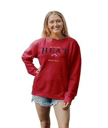 Blue 84 Miami Heat NBA Officially Licensed Women's Pocket Crewneck Sweatshirt Embroidery, Team Color, Small