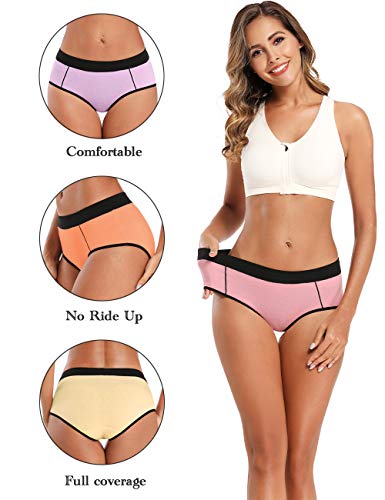 POKARLA Women's Cotton Stretch Underwear Ladies Mid-high Waisted Briefs Panties 5-Pack(X-Small