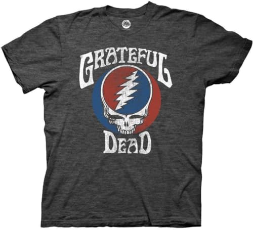 Ripple Junction Grateful Dead Mens Short Sleeve T-Shirt Steal Your Face Retro Stealie Vintage SYF Heather Charcoal Large