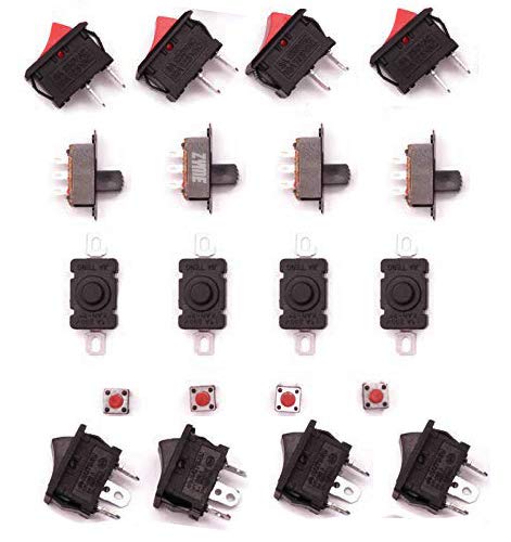 Combo of 5 type Switch Rocker,Slide and Push switch 4 Pcs Each For Diy projects