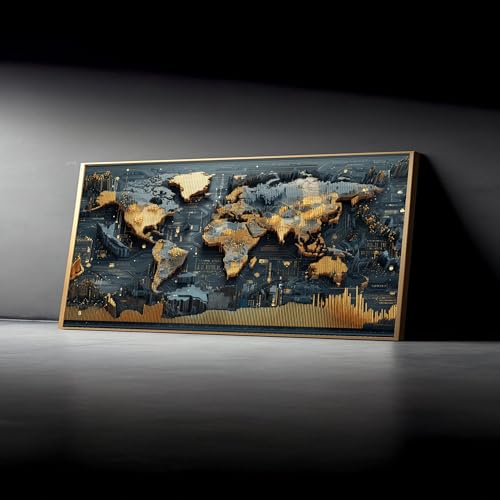 XINBAO Lienzo con mapa digital, arte mural moderno en lienzo, lienzo con diseño de cuadrícula, lienzo con mapa global futurista, pintura decorativa para el hogar y la oficina (21x30cm/sin marco)