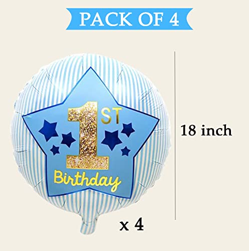 Image of AMFIN (Pack of 4) Happy Birthday Foil / 1st Birthday Decoration item /Boy Decoration Balloon /Foil Balloon Birthday /Theme Birthday Star