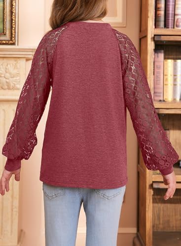blibean Teen Girls Semi Formal Bloues Kids Lace Long Sleeve Shirts Size 6-15 Years2