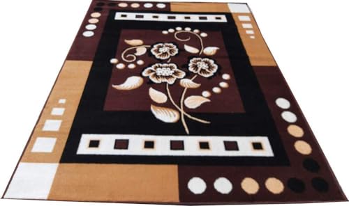 Image of Brown Multi Color Area Rug 6x8 Feet - Floral Living Room Carpet | Anti-Slip Bedroom Floor Rug