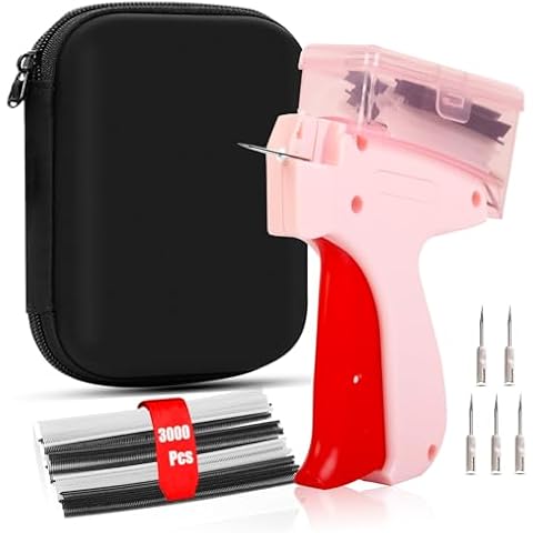 Stitch Gun for Clothes, Quick Clothing Fixer, Mini Stitch Gun for Clothes with Portable Case, Pink Mini Tagging Gun, Hemming Sewing Tool Kit with 6 Needles, 1500 Black & 1500 White 5mm Mini Fasteners Cover