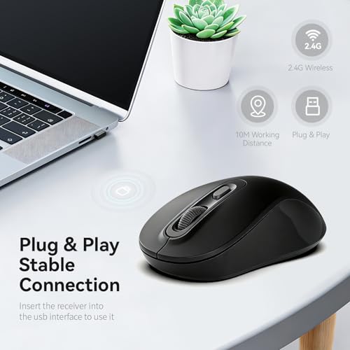 Image of Wireless Mouse, 2026 New Model, Silent Click Ergonomic Design, Portable, 4 Buttons, Adjustable DPI (800 /1200 /1600), for Laptop /PC /Office (Black)