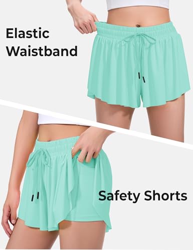 Image of BOOPH Girls Flowy Shorts Kids Athletic Butterfly Shorts with Pockets 2-in-1
