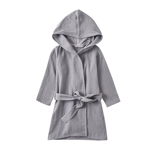 Image of TADO MUSLIN Organic Cotton Toddler Bathrobe, Soft and Breathable Baby Robe for Kid, Boy& Girl Hooded Robe Muslin