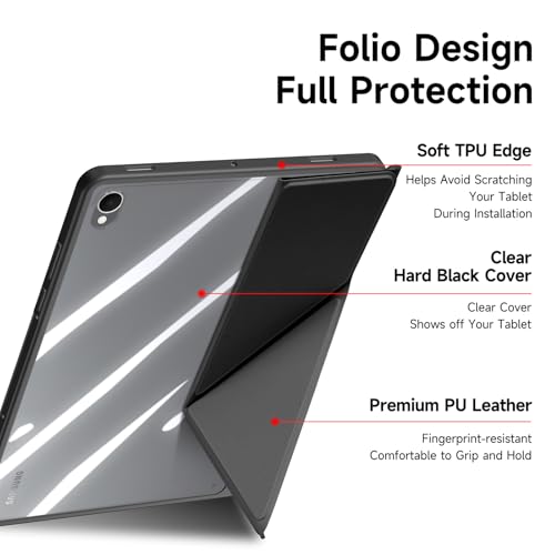 Image of INICIO Hybrid Smart Folio Case for Samsung Galaxy Tab S11 11inch 2025 SM-X730 /X736B, Detachable Front Cover, Trifold Multi Angle Stand, S Pen Holder, Auto Wake /Sleep, PU+PC+TPU, Black