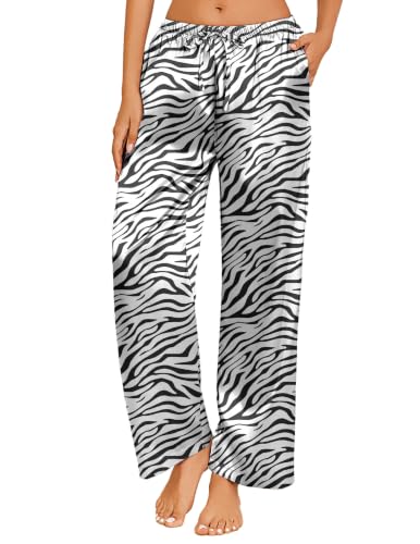 Image of Ekouaer Womens Silk Satin Pajama Lounge Pants Sleep Pj Bottoms with Pockets