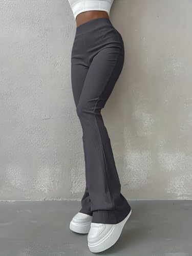 Image of Jawdrobe Women's High Waist Ribbed Flared Pants Stretchable Slim Fit Bootcut Trousers Soft Knit Casual Wear for Daily Office Travel (for Ideal Height 5.3)