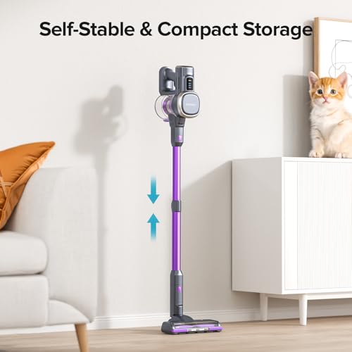 Lubluelu Cordless Vacuum Cleaner, Max 50 Mins Runtime, Stick Vacuum with Touch Screen,Lightweight Vacuum for Carpet, Home Hardwood Floor and Pet Hair-Purple