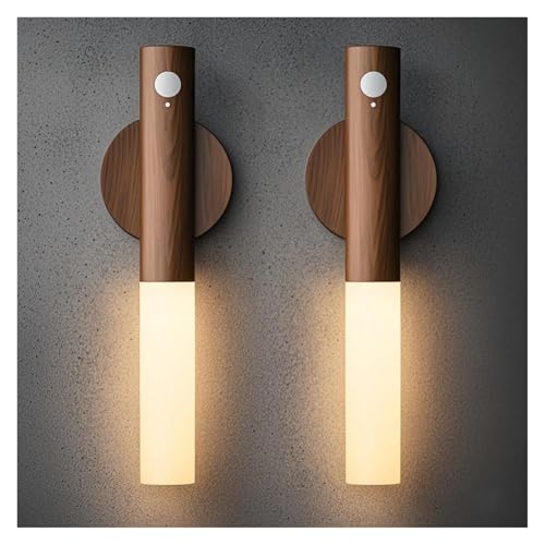 Aplique de pared LED recargable de madera blanca con sensor de movimiento, pack de 3 unidades 2