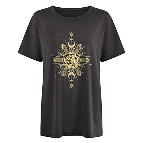 Image of Summer Y2k Tops for Womens, Casual Vintage Short Sleeve T-Shirt, Girls Oversize Loose Round Neck Elastic Tee