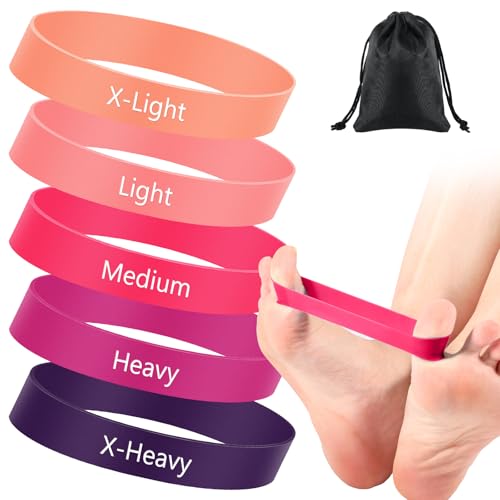 WinnerWhy Juego de 5 bandas de estiramiento de dedos para corrección de juanetes, espaciadores de dedo gordo del pie, bandas de resistencia con bolsa de transporte para mujeres y hombres, hallux
