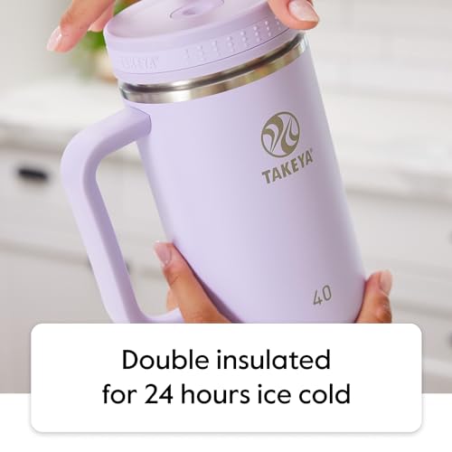 Image of Takeya Stainless Steel Tumbler with Handle and Straw (40 oz, Vivacity Purple) - Insulated Water Bottle with Straw for Water & Iced Beverages