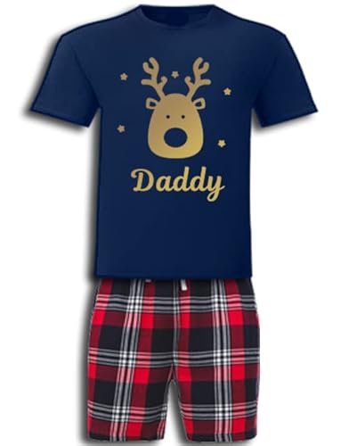 Personalised Matching Family Christmas Pyjamas Cute Reindeer Red Navy Tartan Loungewear Cute Reindeer - Image 6