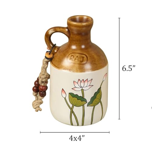 Image of AAKRITI ART CREATIONS Ceramic Planter Bottle | Pichhwai Art, Off-White Glossy Finish | Decorative Vase for Home Decor | Flower Pot & Tabletop Decor for Living Room