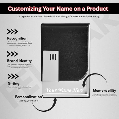 Image of FELSTAR Customized /Personalized Card Holder with Name Engraved, Leather Professional Business Visiting Card Holder /Credit Card Holders Men, Women Day Gift, Corporate Gift for Employees Black