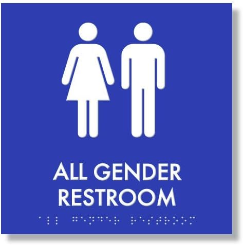 All Gender Restroom Sign 9 x 9 with Braille - ADA Compliant (Blue/White)