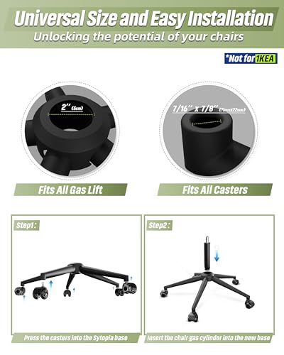 Sytopia Office Chair Base Replacement 24'' - Office Chair Base with Reinforced Metal Legs 2600lbs, Bottom Part Universal Fit for Universal Gas Cylinder & Casters – Matte Black - Image 2