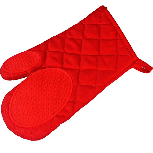 douceur d'intérieur, Gant (30 x 18 cm) Cuistot Rouge, Polycoton Finition Silicone