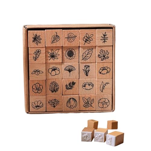 HandmadeStamps Decorative Wood Stamps 25Pcs Featuring Flower mini and Small Stamps for Crafting; Perfect for DIY Projects Card Making and Home Decoration.