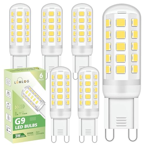 Lumlog G9 Led Bulbs Cool White 6-Pack 3W 510Lm 6000 Kelvin G9 Led Light Bulb Equivalent to 30-40W Halogen 220-240V No Flicker Non-Dimmable Energy Saving for Home Lighting Decor [Energy Class C]