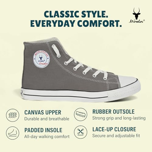 Image of Hirolas Men's Vulcanized Canvas Rubber Toe High Ankle Skateboard Sneakers Shoes.
