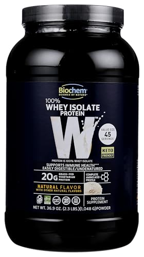 Biochem 100% Whey Isolate Protein - Natural Flavor - 20g of Protein - Pre & Post Workout - Meal Replacement - Keto-Friendly - Easily Digestible - Silky Smooth Taste - Easy to Mix (36.9 oz)
