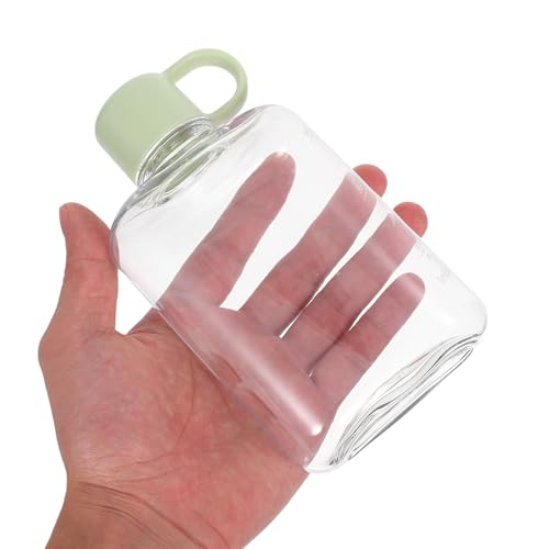 Botella de agua plana reutilizable de 360 ml, cantimplora portátil verde de camping 5