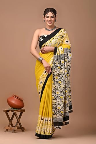 Image of Crafts Moda Pure Cotton Floral Print Saree with Blouse for Women