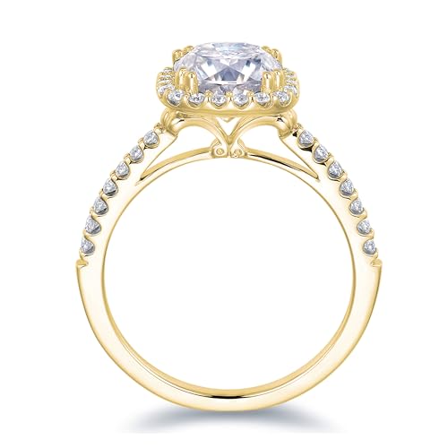 14K White Gold Moissanite Engagement Rings, 14K 2 Carat Cushion Cut Moissanite Ring, 2ct Cushion Cut Halo Engagement Ring2