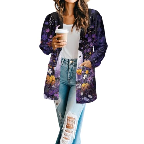 Image of Forchrinse Red Ladybug Cardigan for Women Causal Long Sleeve Open Front Cardigans Sweater Fashion 2024 Fall Coat with Pockets