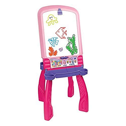 VTech - Magi Chevalet Interactif 3 en 1 Rose, Tableau Enfant Magique, Double Face Blanc Effaçable et Noir à Craie, Table à Dessin Musicale et Lumineuse,...