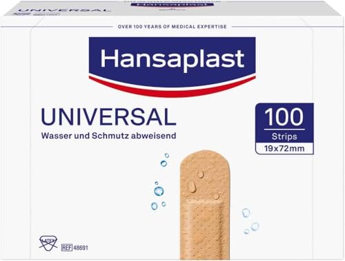 Hansaplast Universal Pflaster (100 Strips), schmutz- und wasserabweisende Wundpflaster, großes Pflaster Set mit starker Klebkraft