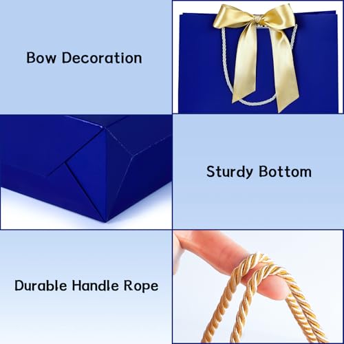 Image of JMANNI Gift Bags with Handles, 13 inch Medium Gift Bag for Presents, 1 Pcs Bags with 2 Tissue Paper and 1 Cards for Baby Shower Wedding Bridal Shower Mother's Day Birthday Party(Blue)