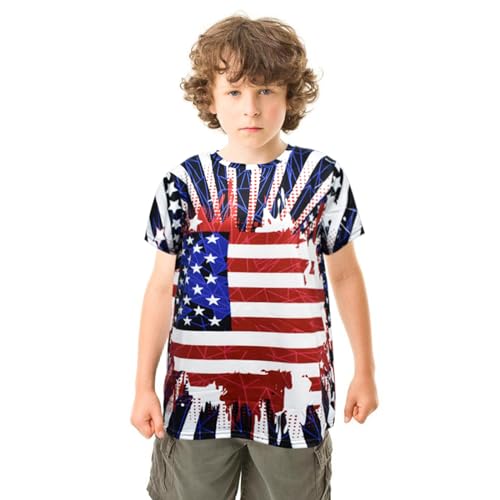 Image of Boys Tie Dye Shirts 3-12 Years Hippies Senior Crewneck Short Sleeve Rainbow Tee for Kids (US, Age, 6 Years, 8 Years, Flag)