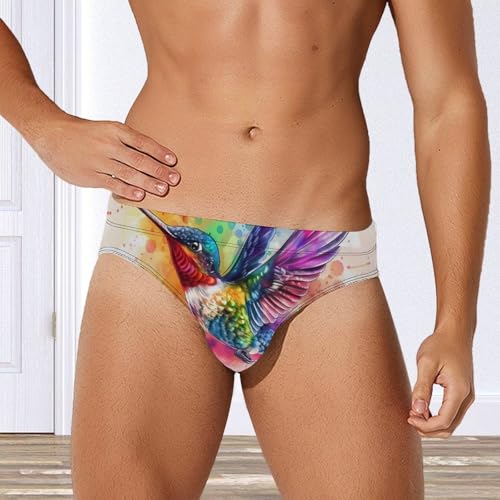Watercolor Hummingbird Men's Swimsuit Brief Quick Dry Bikini Swimwear Bathing Suit Beach Swimming Trunks3